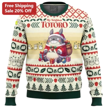 My Neighbor Totoro Ugly Christmas Sweater, Studio Ghibli Santa Totoro Fair Isle Knit Print Holiday G available at our Miami, Florida warehouse