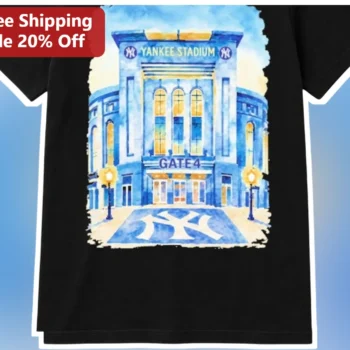 Yankee Stadium Gate 4 Tee Watercolor NY Landmark Baseball Fan Shirt available at our Miami, Florida warehouse