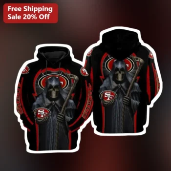 San Francisco 49ers Grim Reaper Football Pullover Hoodie Dark Sports Fan Gear available at our Miami, Florida warehouse