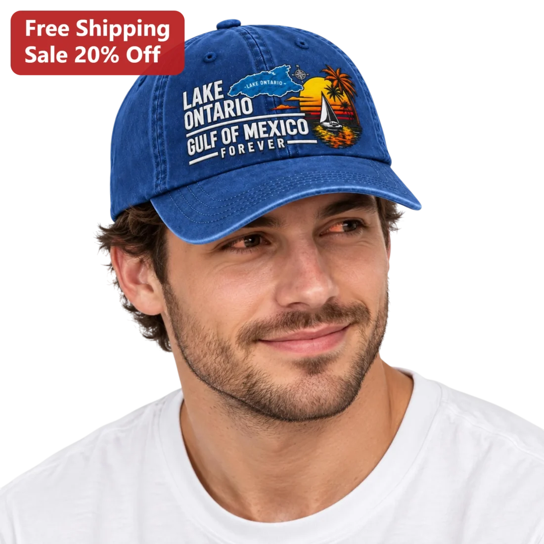 Lake Ontario Gulf Of Mexico Forever Cap Vintage Distressed Baseball Hat For Snowbirds And Boaters available at our Miami, Florida warehouse