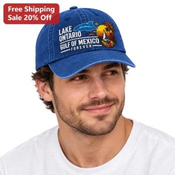 Lake Ontario Gulf Of Mexico Forever Cap Vintage Distressed Baseball Hat For Snowbirds And Boaters available at our Miami, Florida warehouse