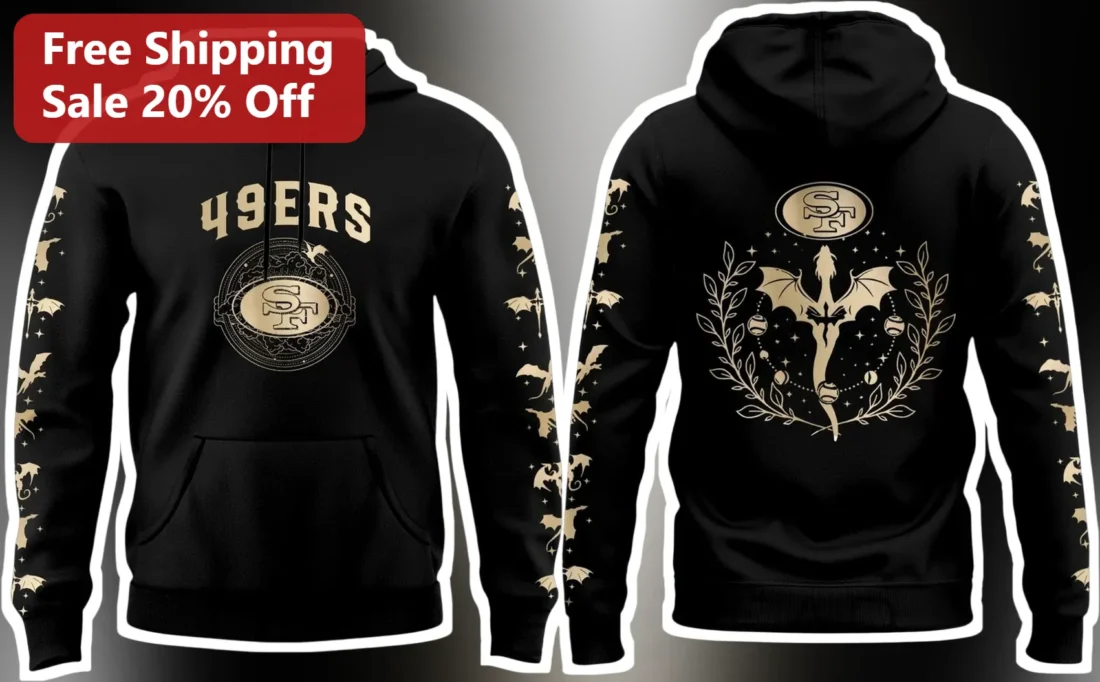 San Francisco 49ers Hoodie Black Gold Dragon Fantasy Football Pullover available at our Miami, Florida warehouse