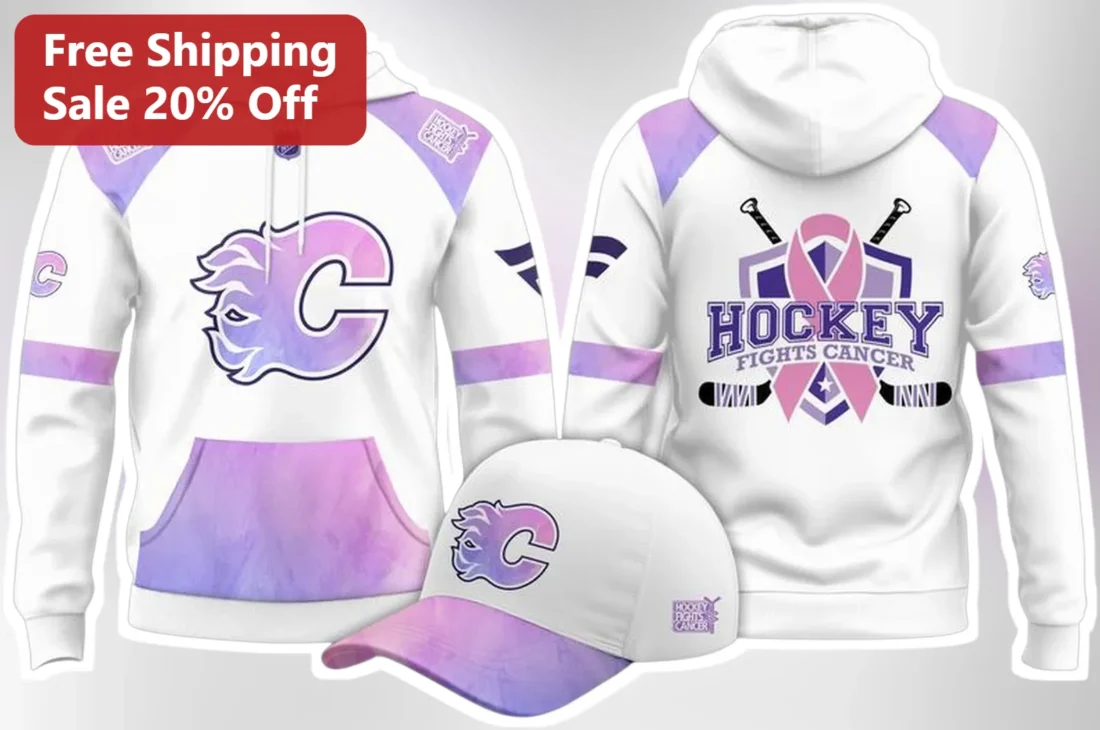 Hockey Fights Cancer Hoodie Breast Cancer Awareness Pullover NHL Charity Gift available at our Miami, Florida warehouse