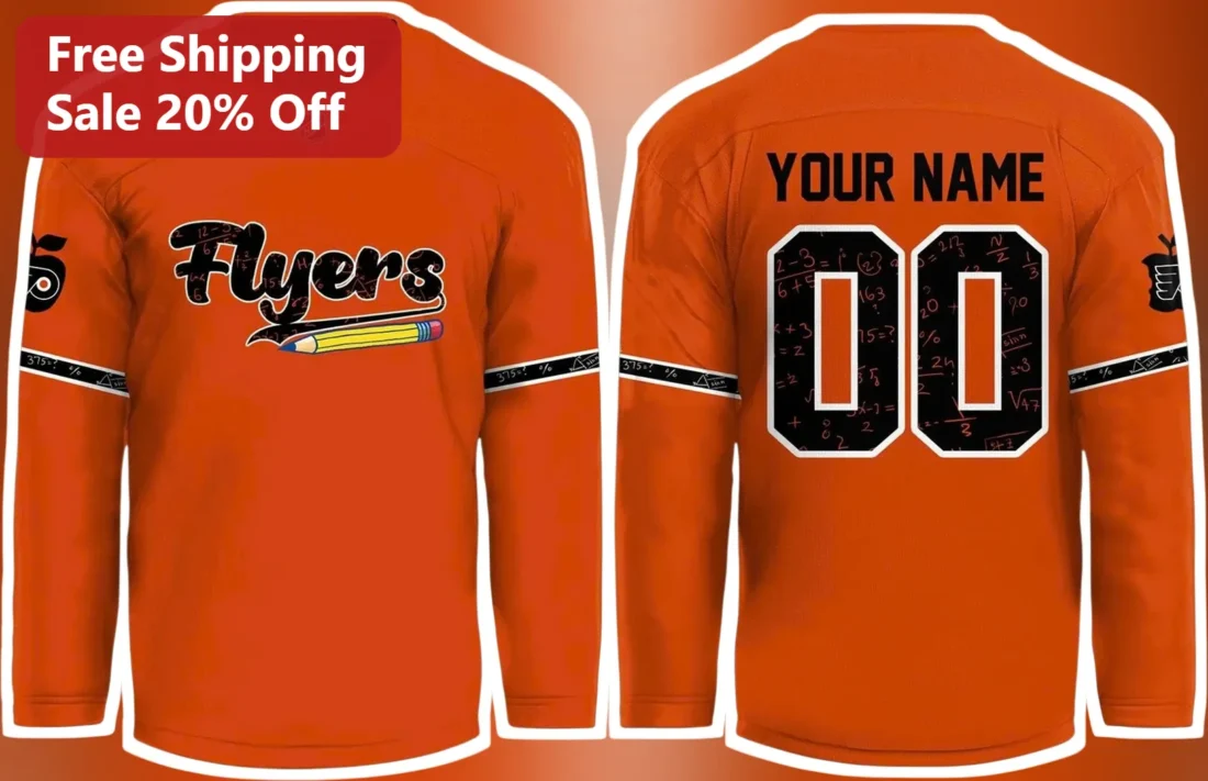 Flyers Hockey Jersey Math Teacher Personalized Custom Name Number Gift available at our Miami, Florida warehouse