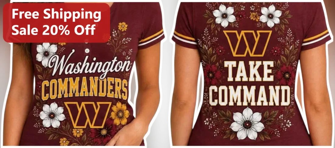 Washington Commanders Take Command Henley Shirt Women Floral Dogwood NFL Fan Gear available at our Miami, Florida warehouse
