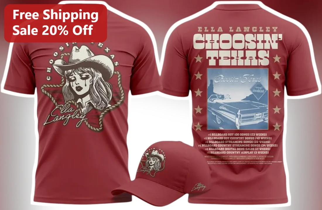 Ella Langley Choosin' Texas Tee Country Music Fan Vintage Style Shirt available at our Miami, Florida warehouse