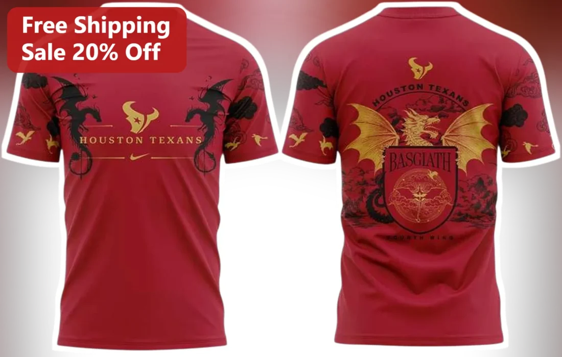 Houston Texans Fourth Wing Basgiath Dragon Graphic Tee NFL Fan Gift available at our Miami, Florida warehouse