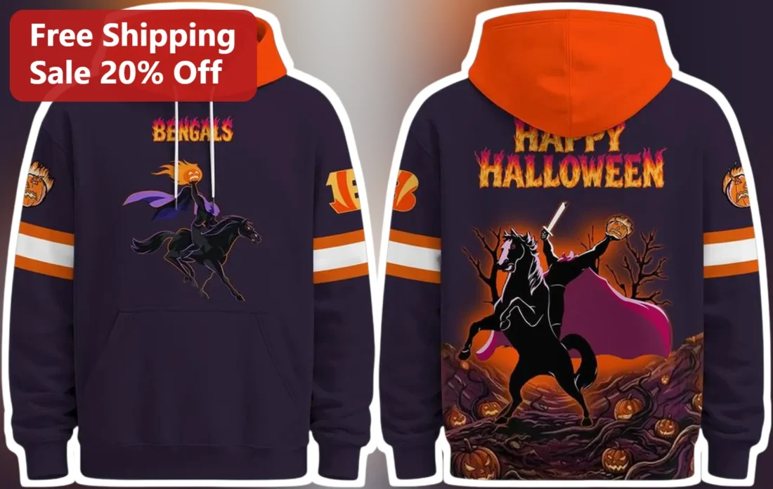 Bengals Halloween Headless Horseman Hoodie Cincinnati NFL Fan Gift available at our Miami, Florida warehouse