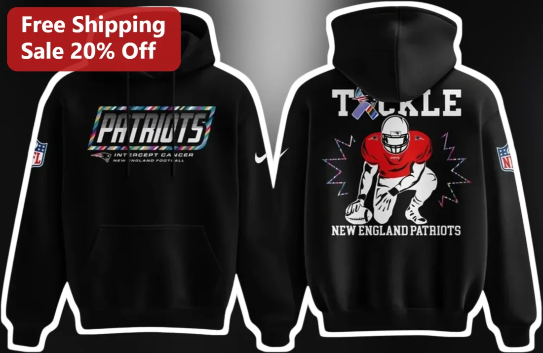 New England Patriots Crucial Catch Intercept Cancer Tackle Hoodie available at our Miami, Florida warehouse