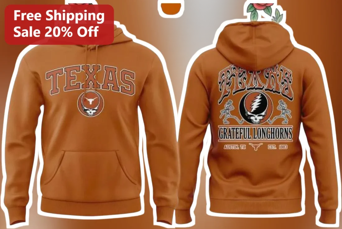Texas Grateful Longhorns Hoodie Austin TX Est. Vintage Collegiate Skeleton Bear Pullover available at our Miami, Florida warehouse