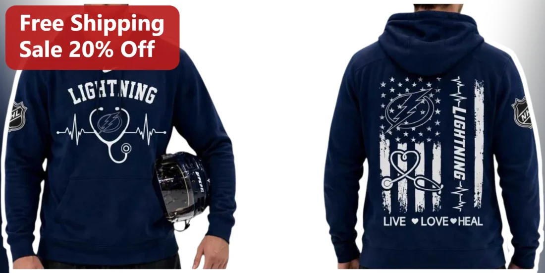 Lightning Live Love Heal Hoodie Tampa Bay Lightning Nurse Gift Medical Professional EKG Stethoscope available at our Miami, Florida warehouse