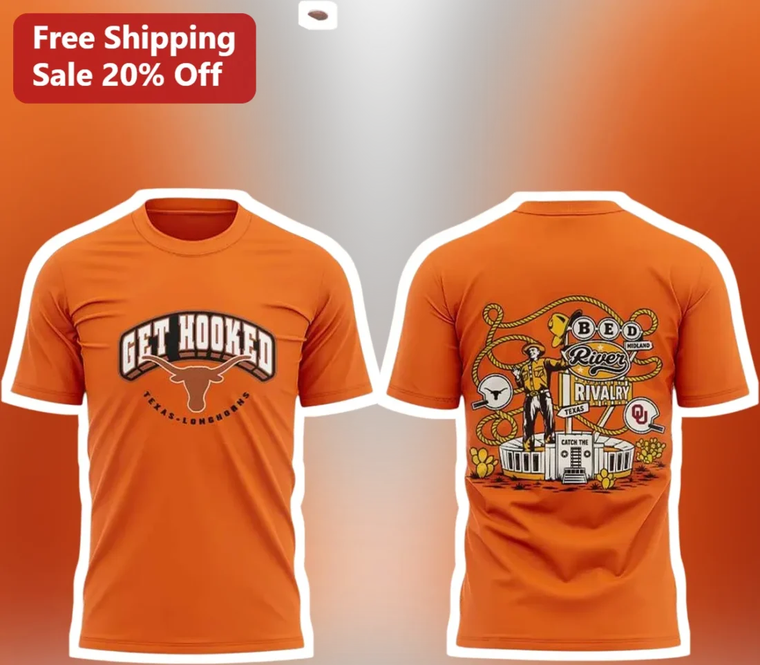Get Hooked Texas Longhorns Red River Rivalry Tee Game Day Gift available at our Miami, Florida warehouse