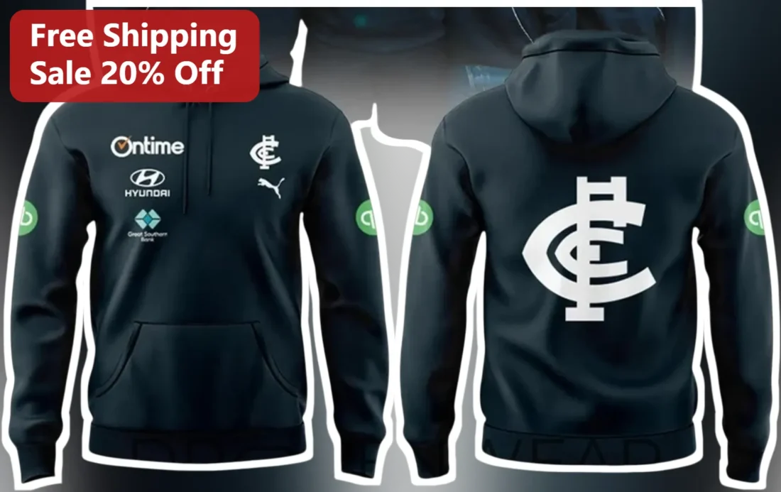 Carlton Blues Hoodie 2026 AFL Football Club Team Merch Navy Fleece Pullover available at our Miami, Florida warehouse