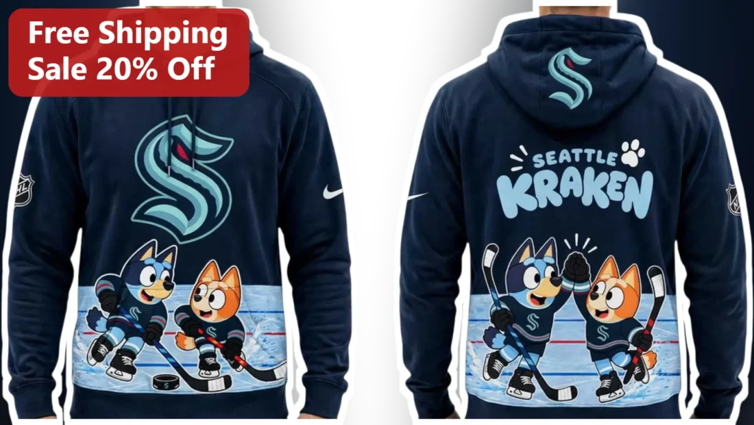 Seattle Kraken Bluey and Bingo Hockey Mashup Pullover Hoodie Gift for NHL Fans available at our Miami, Florida warehouse