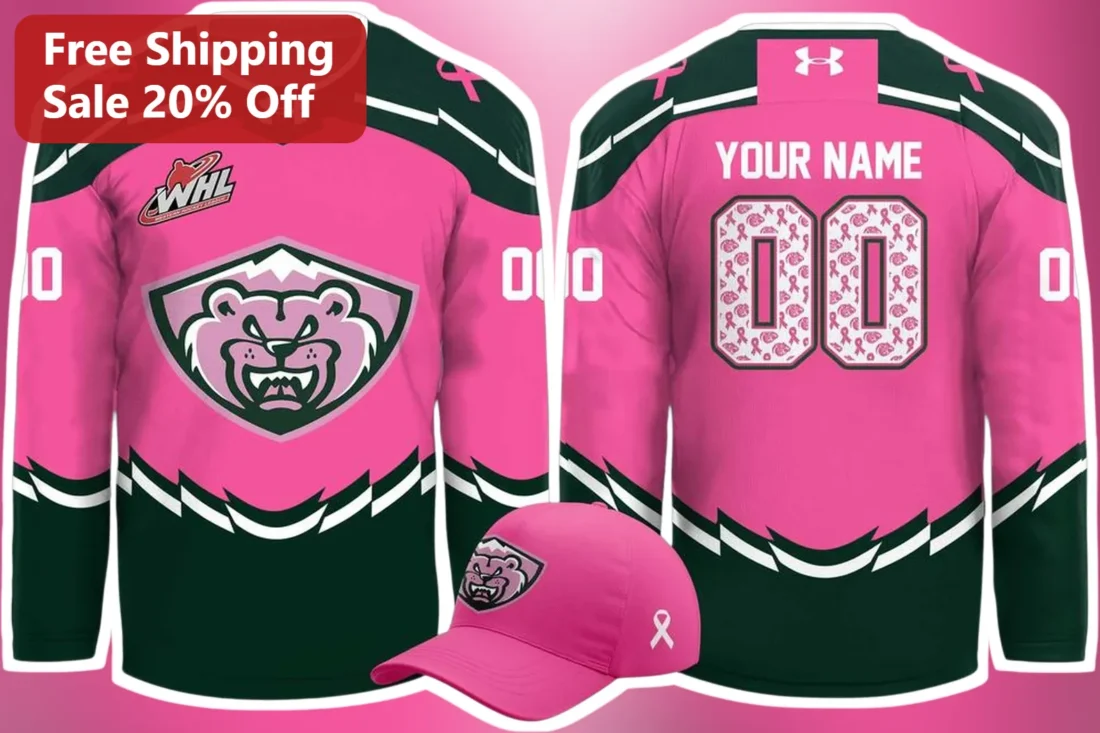 Pink Bear Hockey Jersey Breast Cancer Awareness Custom Sublimated Sports Gear for Men Women available at our Miami, Florida warehouse