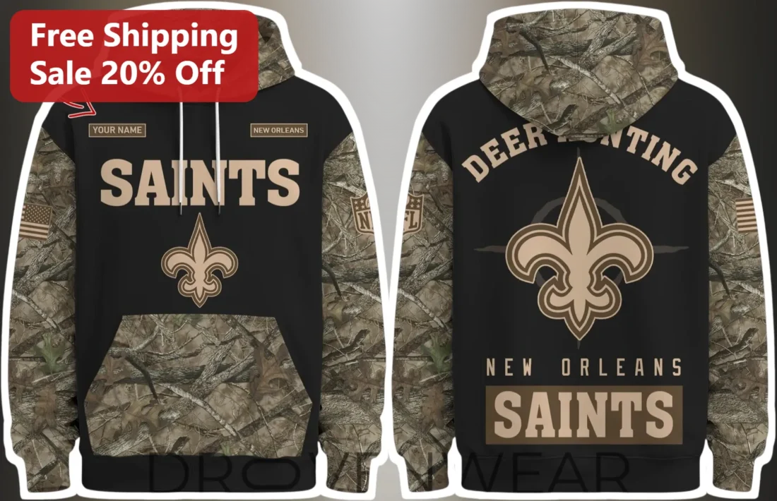 Deer Hunting Saints Hoodie New Orleans NFL Fan Realtree Camo Gift for Christian Hunters available at our Miami, Florida warehouse