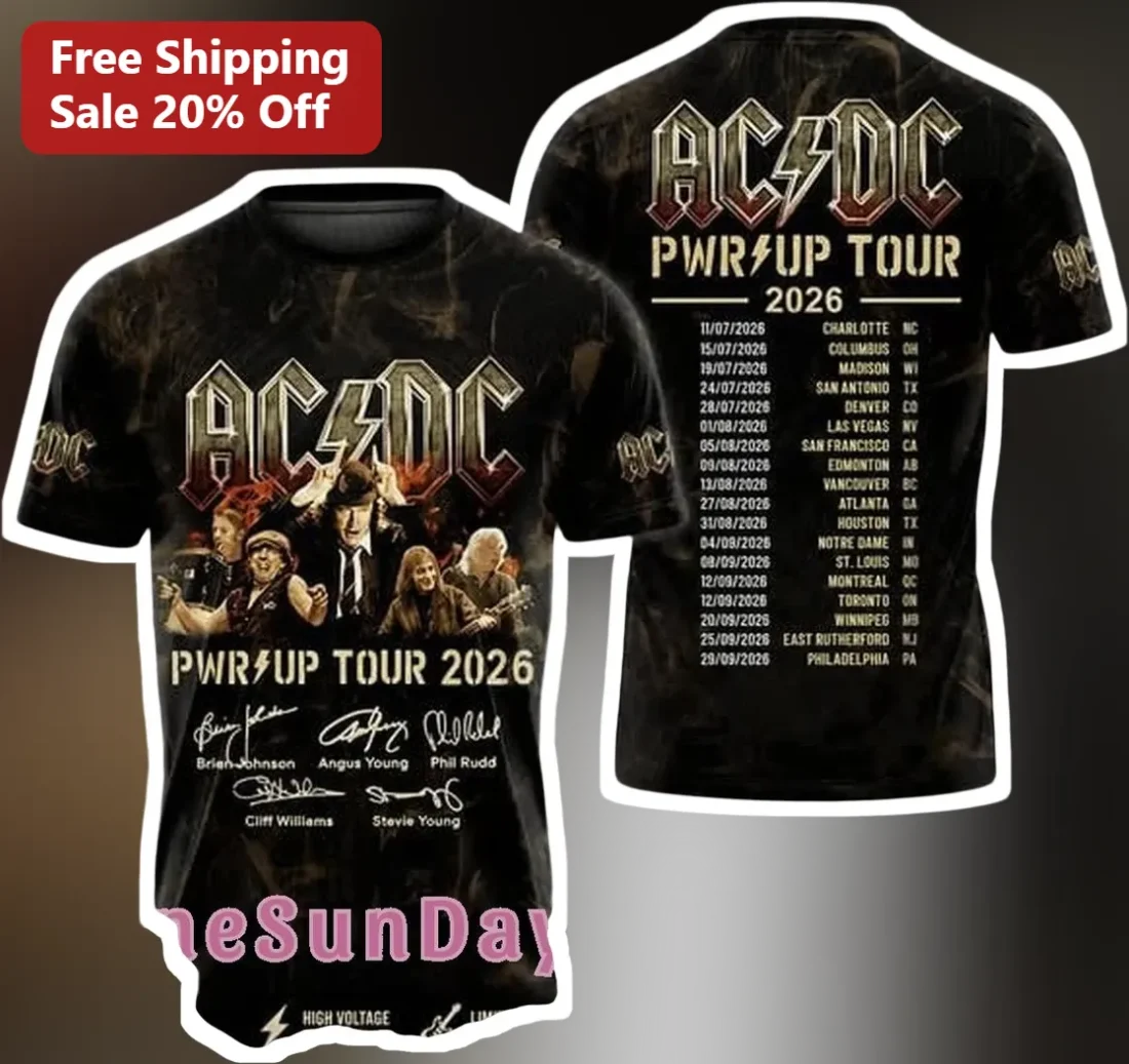 AC/DC PWRUP TOUR 2026 Tee Band Signatures Concert Merch Rock Gift available at our Miami, Florida warehouse