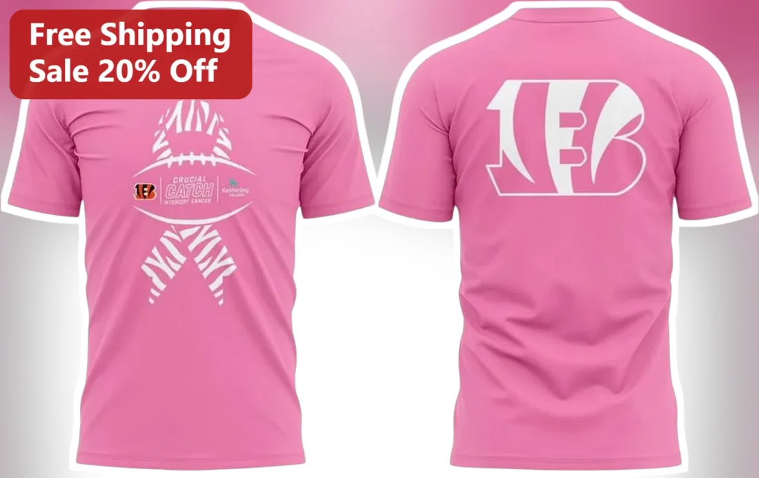 Crucial Catch Intercept Cancer Cincinnati Bengals Tee NFL Breast Cancer Awareness Pink Ribbon Shirt available at our Miami, Florida warehouse