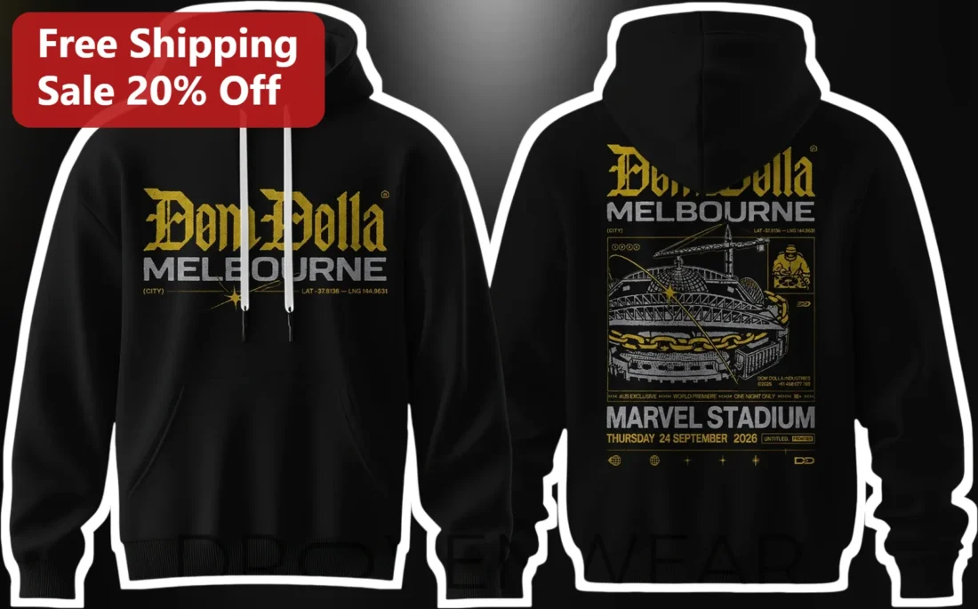 Dom Dolla Melbourne Marvel Stadium Hoodie Thursday 24 September 2026 Concert Tour Merch available at our Miami, Florida warehouse