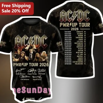 AC/DC PWRUP TOUR 2026 Tee Band Signatures Concert Merch Rock Gift available at our Miami, Florida warehouse