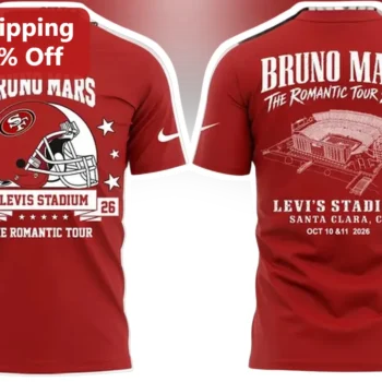 Bruno Mars The Romantic Tour 2026 Graphic Tee Levi's Stadium Concert Merch Gift available at our Miami, Florida warehouse