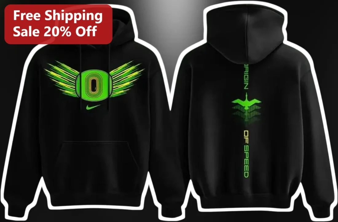 Origin Of Speed Oregon Ducks Nike Hoodie Black Neon Green Winged O Logo Athletic Pullover available at our Miami, Florida warehouse