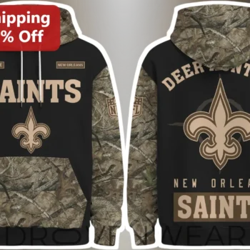 Deer Hunting Saints Hoodie New Orleans NFL Fan Realtree Camo Gift for Christian Hunters available at our Miami, Florida warehouse