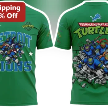 Detroit Lions Teenage Mutant Ninja Turtles Tee NFL TMNT Crossover Graphic Shirt available at our Miami, Florida warehouse