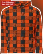 Distorted Checkerboard Pattern Hoodie Orange Black All Over — Miami, Florida Distorted Checkerboard Pattern Hoodie Orange Black All Over Print Pullover available at our Miami, Florida warehouse