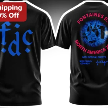 Fontaines D.C. North America 2027 Tour Tee Westside Cowboy Special Guests Graphic T-Shirt available at our Miami, Florida warehouse