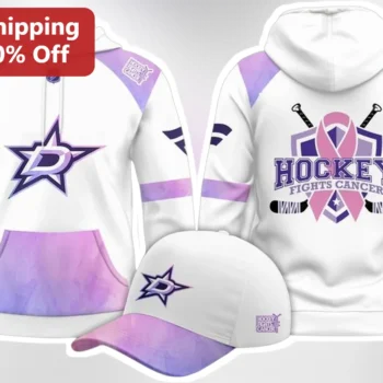 Hockey Fights Cancer Hoodie NHL Awareness Pullover with Pink Ribbon Design available at our Miami, Florida warehouse