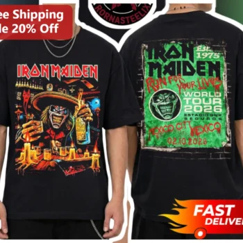 Iron Maiden Run For Your Lives Eddie Day of the Dead Graphic Tee Heavy Metal Band Shirt available at our Miami, Florida warehouse