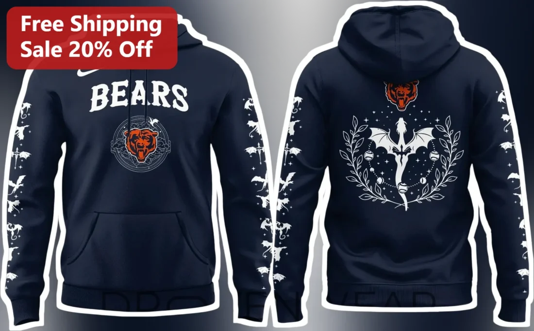 Chicago Bears Fantasy Dragon Hoodie NFL Fan Gear Navy Pullover available at our Miami, Florida warehouse