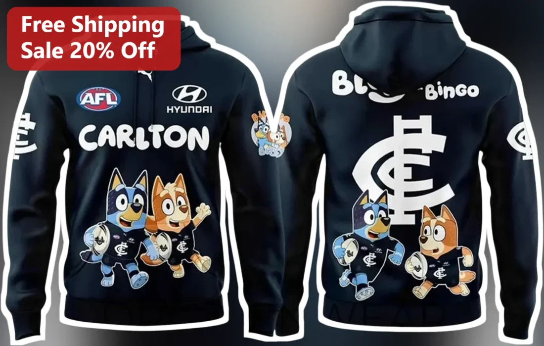 Carlton AFL Bluey And Bingo Hoodie available at our Miami, Florida warehouse