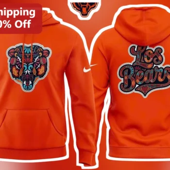 Los Bears Hoodie Chicago Bears Fan Pullover Day of the Dead Bear Graphic Sweatshirt for Men Women available at our Miami, Florida warehouse