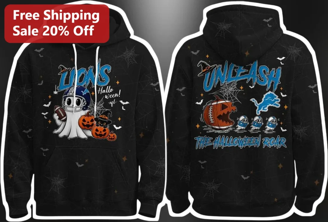 Lions Unleash The Halloween Roar Hoodie Detroit Lions NFL Fan Spooky Apparel Gift available at our Miami, Florida warehouse