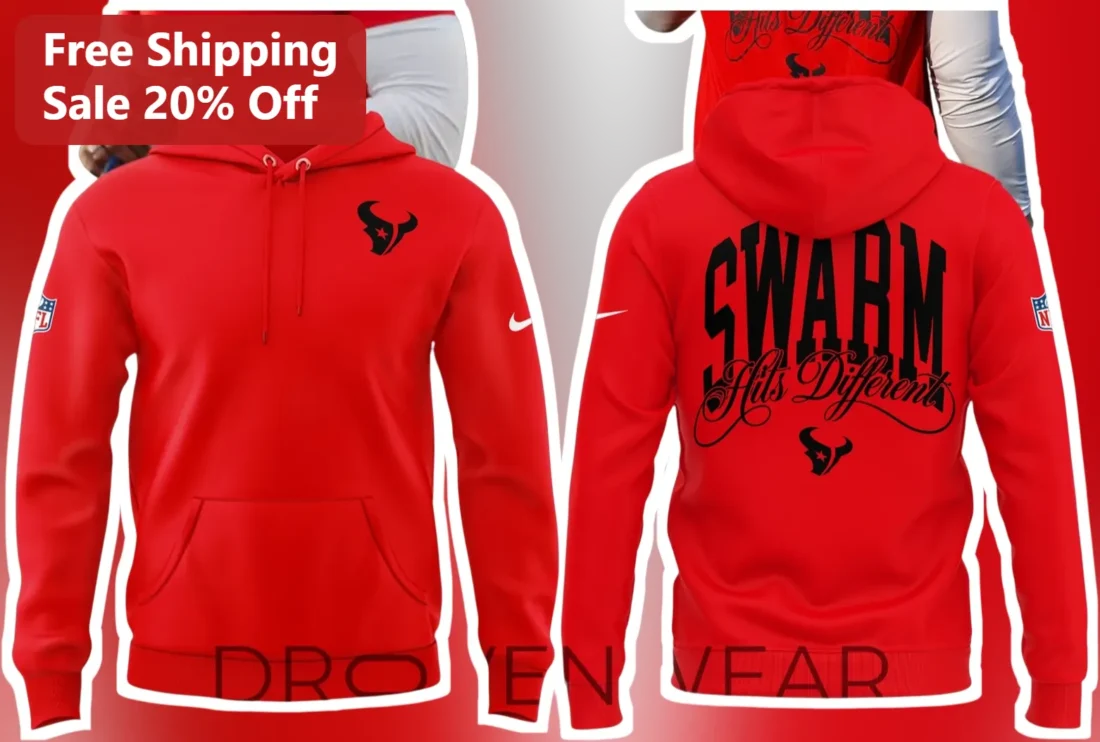 SWARM Hits Different Hoodie Houston Texans NFL Fan Gear 2026 Training Camp Apparel available at our Miami, Florida warehouse