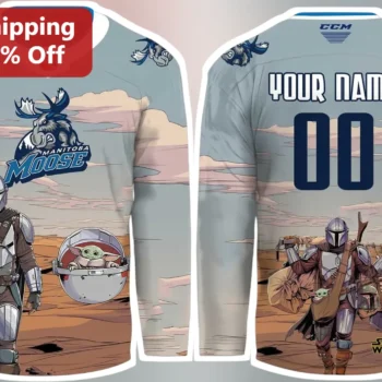 Manitoba Moose AHL Star Wars Jersey The Mandalorian Grogu Hockey Fan Gear Gift available at our Miami, Florida warehouse