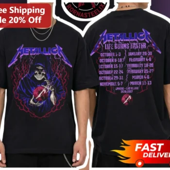 Metallica Life Burns Faster Tee Sphere Las Vegas Tour Merch Graphic T-Shirt available at our Miami, Florida warehouse