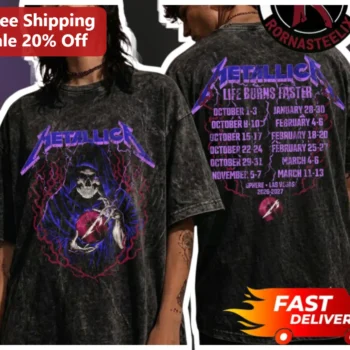Metallica Life Wraps Faster Tee M72 World Tour Sphere Las Vegas Heavy Metal Band Merch Acid Wash Gra available at our Miami, Florida warehouse
