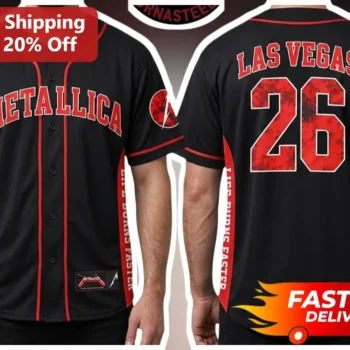 Metallica Tee Vintage Baseball Jersey Style Black Rock Band Merch Shirt available at our Miami, Florida warehouse