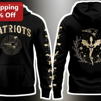 New England Patriots Dragon Hoodie Vintage Celestial NFL Fan Gear Black Pullover available at our Miami, Florida warehouse