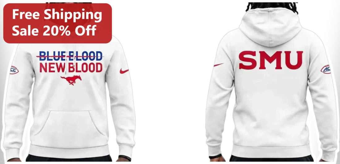 Blue Blood New Blood SMU Hoodie Southern Methodist University Mustangs Fan Apparel available at our Miami, Florida warehouse