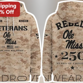 Ole Miss Veterans Honor Those Who Served Hoodie Years of Freedom Rebels Military Camo Gift available at our Miami, Florida warehouse