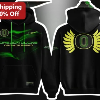 Oregon Ducks Origin of Speed Hoodie University of Oregon Mascot History Fan Gear available at our Miami, Florida warehouse