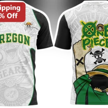 Oregon Gear 5 One Piece Monkey D Luffy Anime Mashup Graphic Tee available at our Miami, Florida warehouse