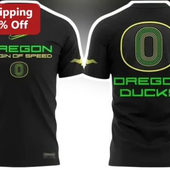 Oregon Origin of Speed Tee University of Oregon Ducks Football Fan Gear Black Athletic Shirt available at our Miami, Florida warehouse