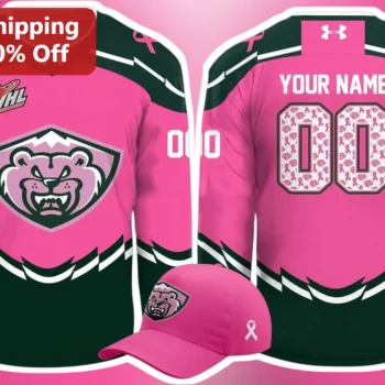 Pink Bear Hockey Jersey Breast Cancer Awareness Custom Sublimated Sports Gear for Men Women available at our Miami, Florida warehouse