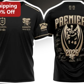 Premiers 2026 Championship Rugby League Fan Tee Newcastle Knights Style Sports Memorabilia Shirt available at our Miami, Florida warehouse