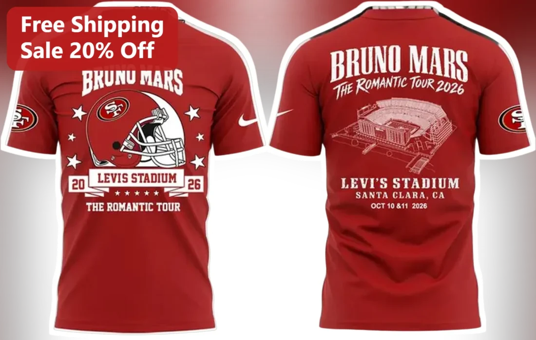 Bruno Mars The Romantic Tour 2026 Graphic Tee Levi's Stadium Concert Merch Gift available at our Miami, Florida warehouse